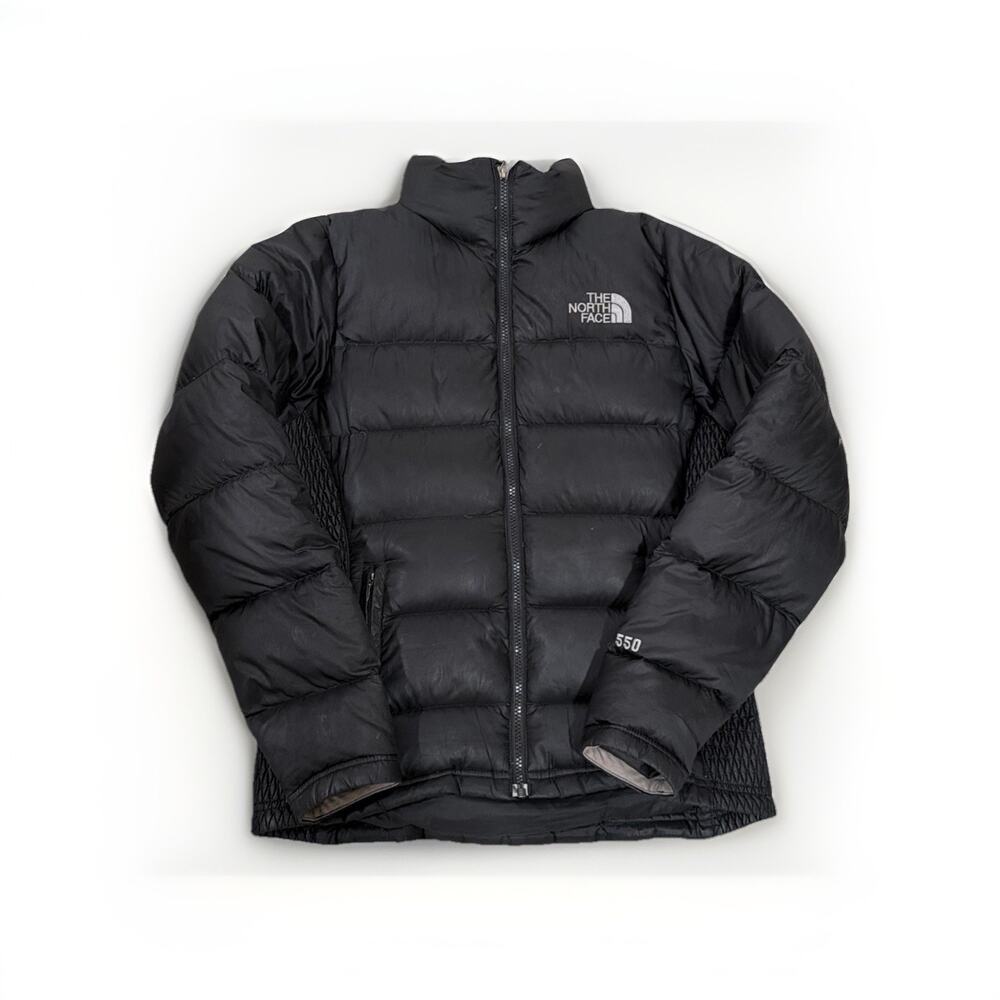 The North Face 550 Down Puffer Jacket Womens Medium Black Coat Fleece Lined